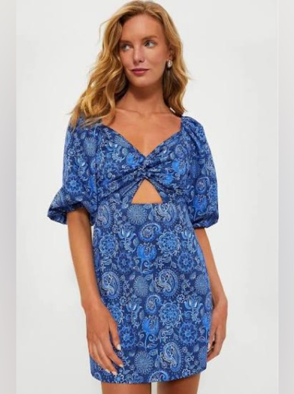 NWT Bianca Paisley Puff-Sleeve Mini Dress - Picture 2 of 5